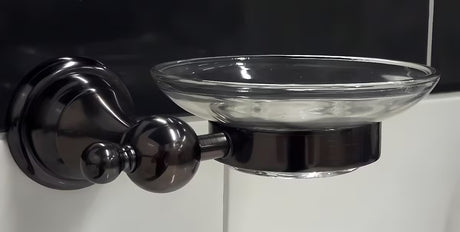 Sieninė muilinė WF Industrial Dark-Metal su alyvuoto guminto bronzo apdaila ir stikline muiline.